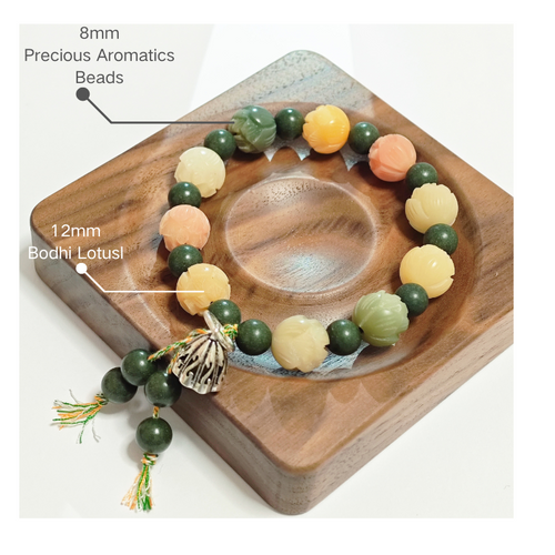 FivesSential Lotus-Ascent Wood Element Bracelet – 8mm Heal- Precious  Beads, 12mm Bodhi Lotus