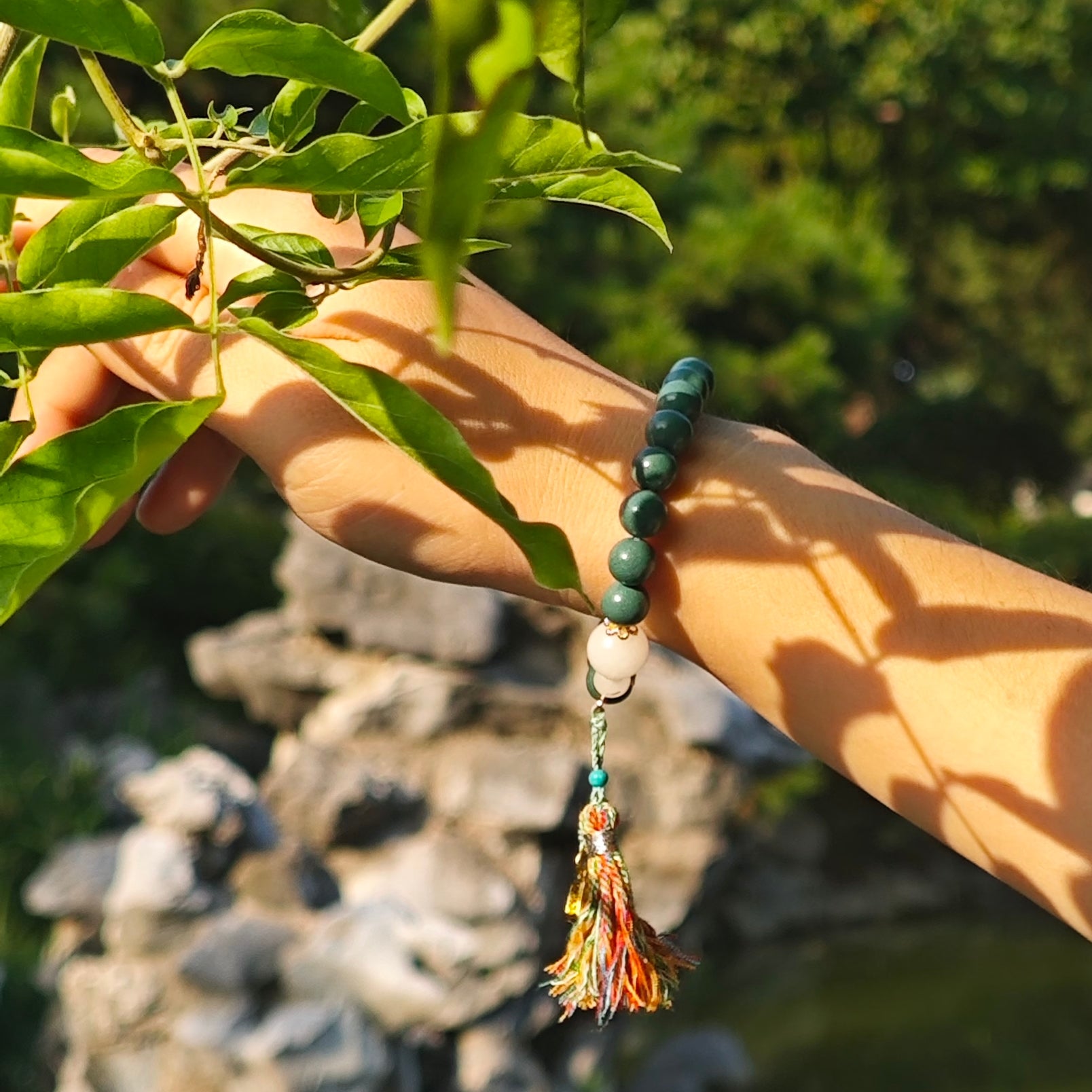 FivesSential Wood Element Precious Aromatics Growth Bracelet Charm- Handmade 8mm Sandalwood & Artemisia Beads