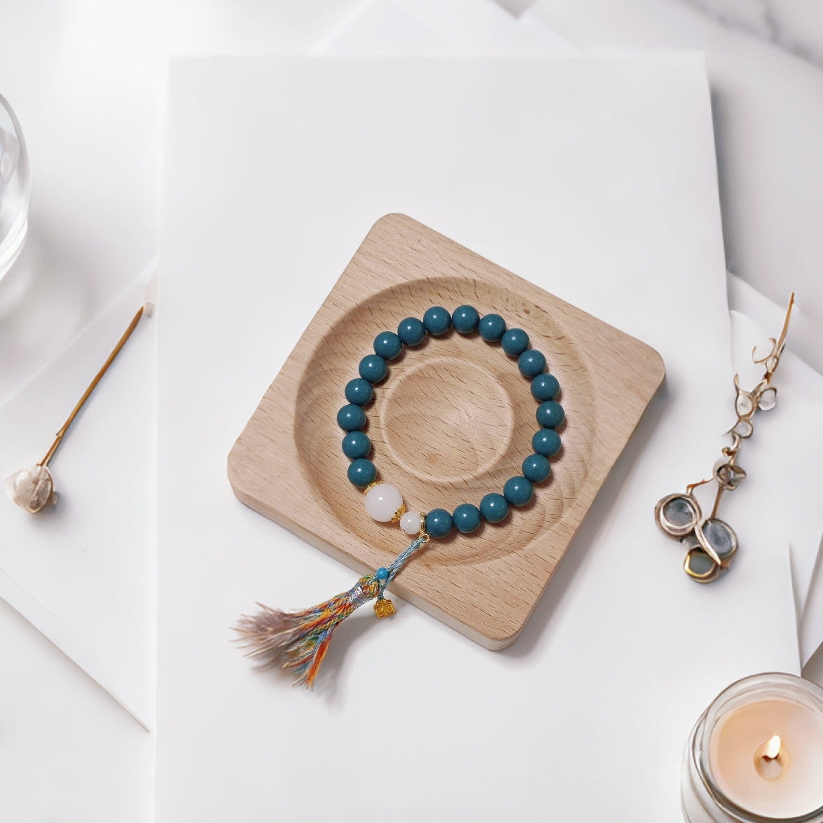 FivesSential Wood Element Precious Aromatics Growth Bracelet Charm- Handmade 8mm Sandalwood & Artemisia Beads